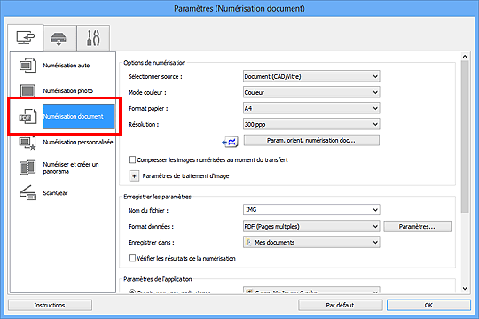 figure : boîte de dialogue Paramètres